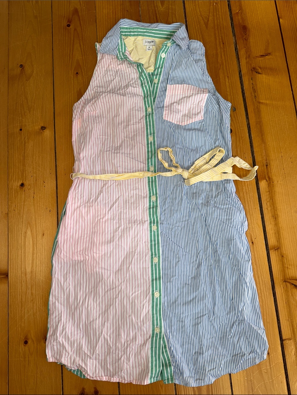 J. Crew Sleeveless Striped Shirt Dress in Pink, Blue & Yellow Size 6 - Picture 3 of 6